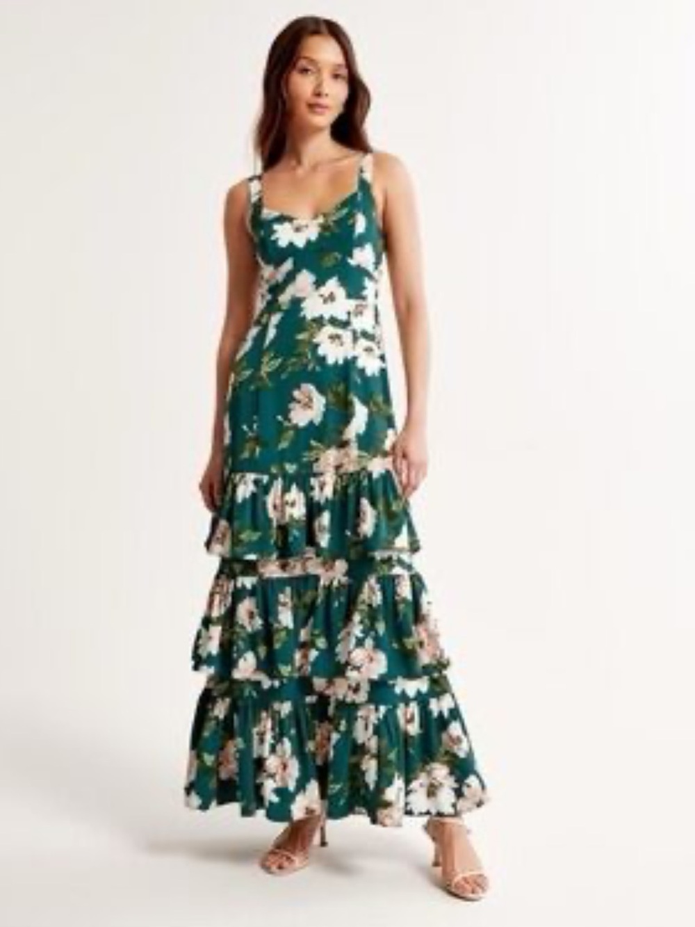 Abercrombie & Fitch Drama Ruffle Floral Tiered Maxi Dress jewel tone women’s MD